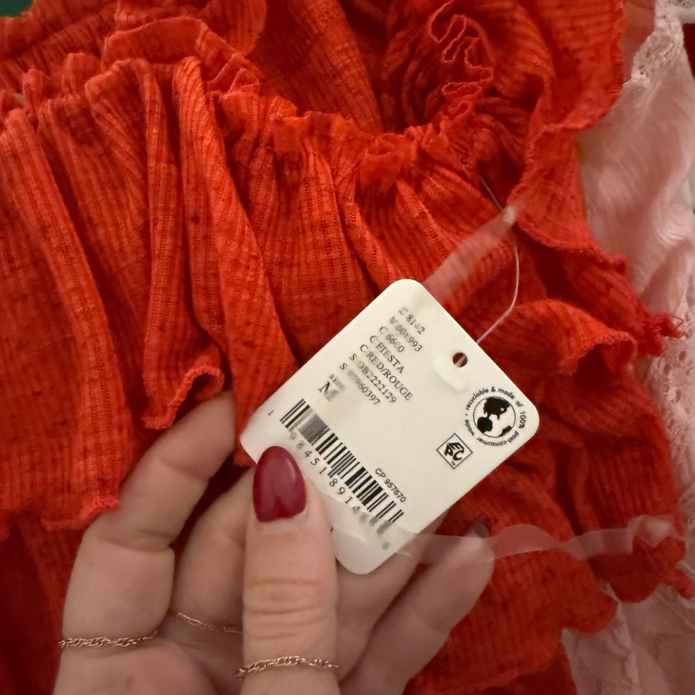 NWT Free People Red Ruffle Blouse - Picture 3 of 4